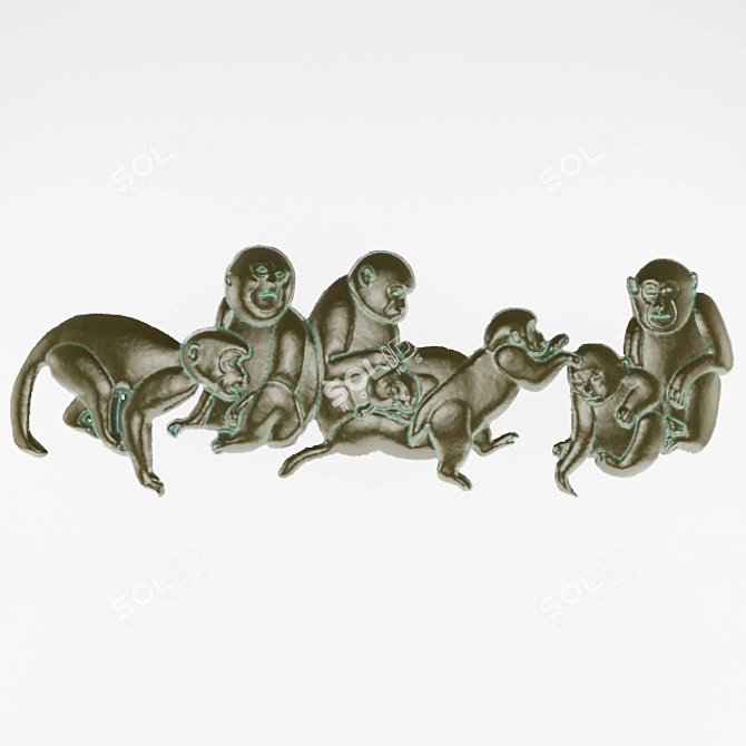 Playful Monkey Wall Relief 3D model image 1