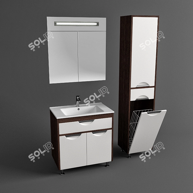 Aqua Nika 750: Vanity Set with Mirror & Cabinet 3D model image 1