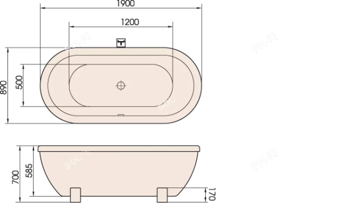 PAA Andante 1900x890x700: Stylish & Spacious Bathtub 3D model image 2