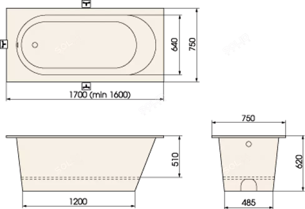 PAA VARIO LONG: Versatile and Spacious Bathtub 3D model image 3