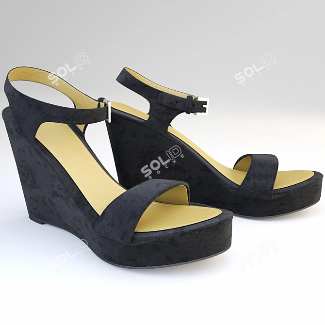 Black Suede Sandals 3D model image 1