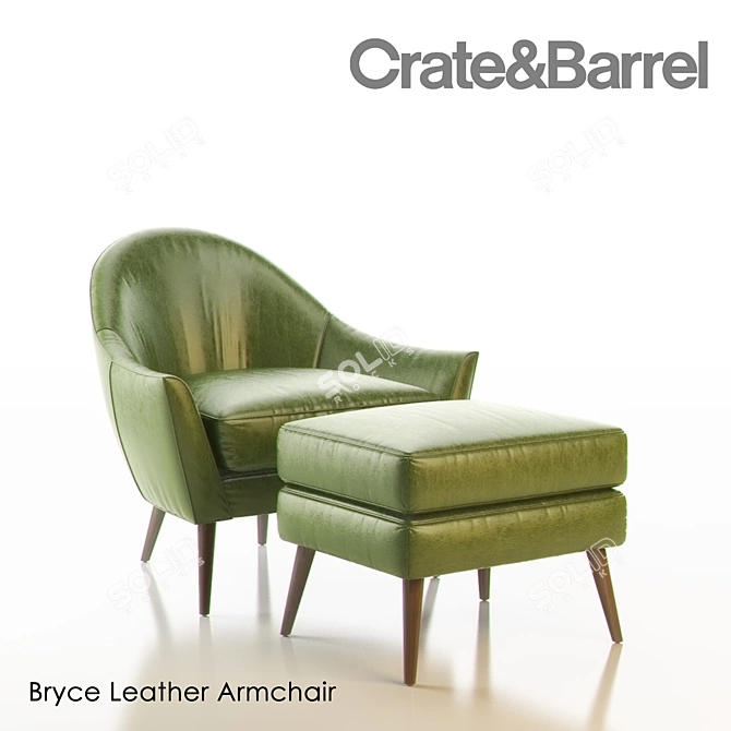 Comfortable Bryce Leather Armchair & Footrest 3D model image 1