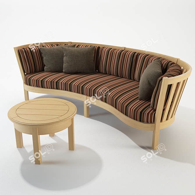 Veranda Sofa Set: Round Wooden Coffee Table, Linen-Shenille Fabric 3D model image 1