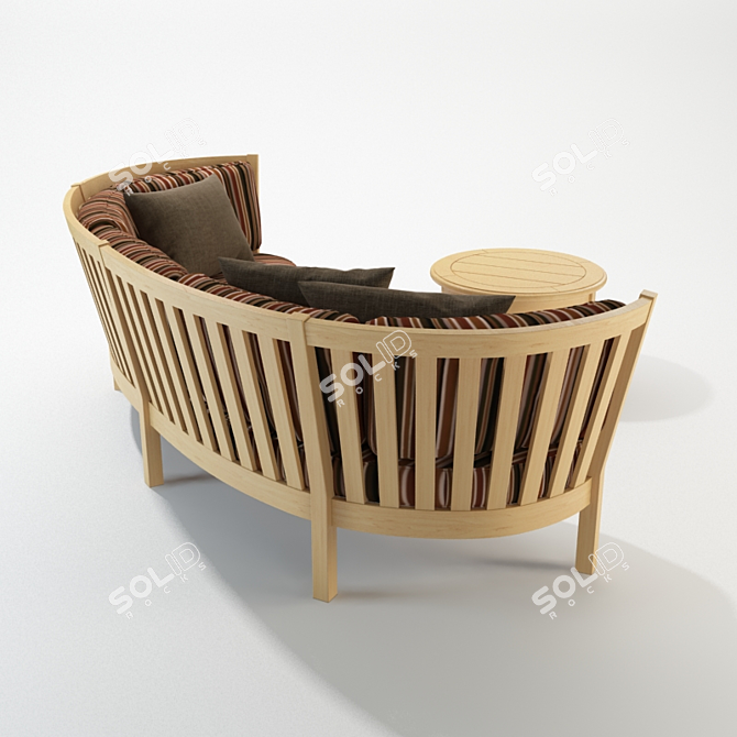 Veranda Sofa Set: Round Wooden Coffee Table, Linen-Shenille Fabric 3D model image 2