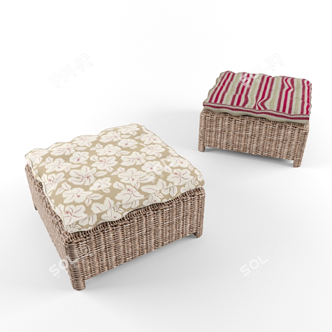  Eco-friendly Rattan Pouf for Kids 3D model image 1