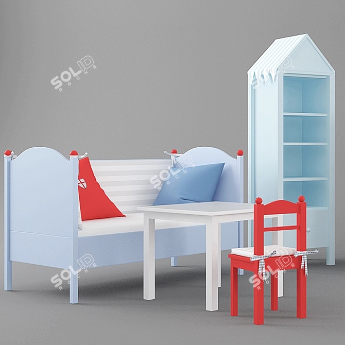 Ritterburg Collection: Cabinet, Sofa, Table & Chair 3D model image 1