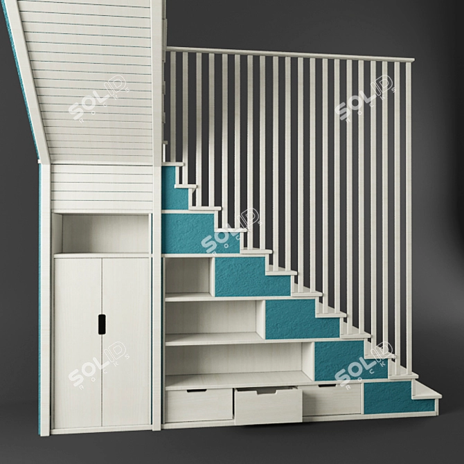 Sleek White Staircase 3D model image 1