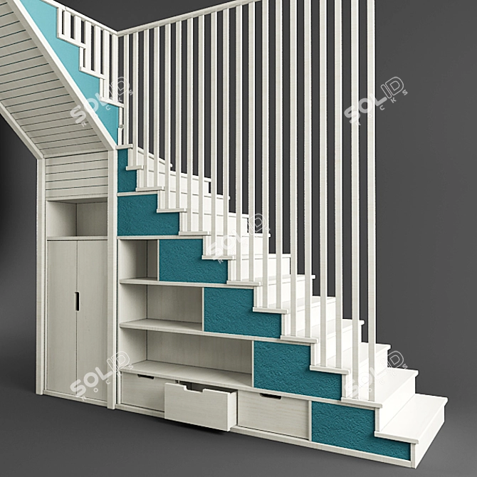 Sleek White Staircase 3D model image 2