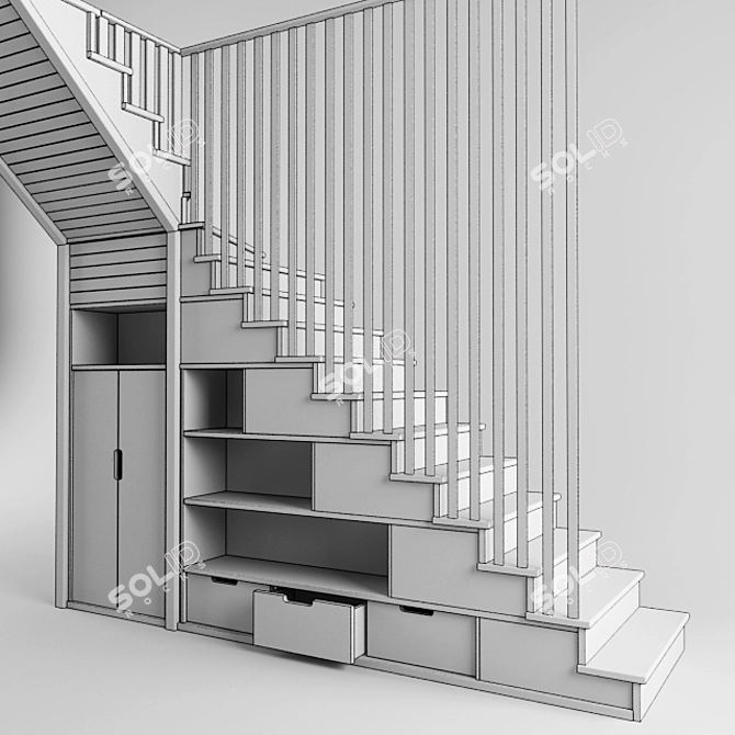 Sleek White Staircase 3D model image 3