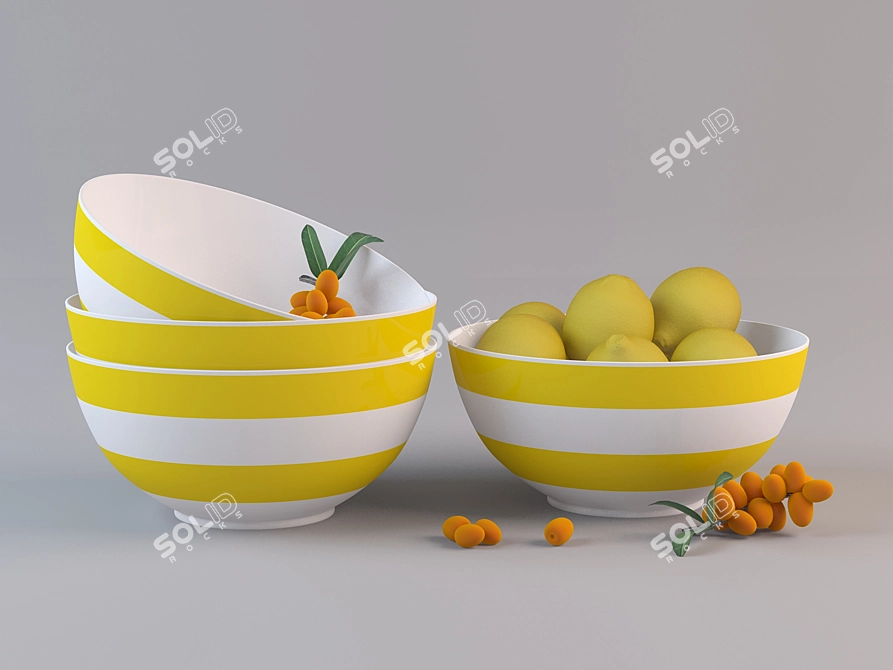 Elegant Serving Bowl - White & Yellow 3D model image 1