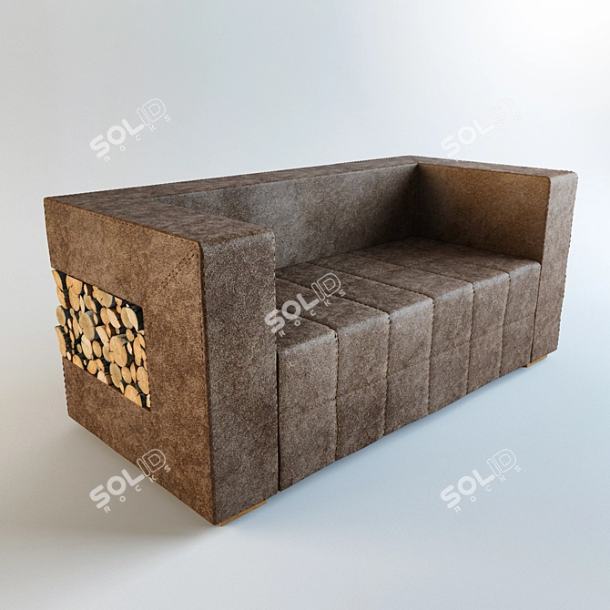 Modern Wood Sofa 3D model image 1