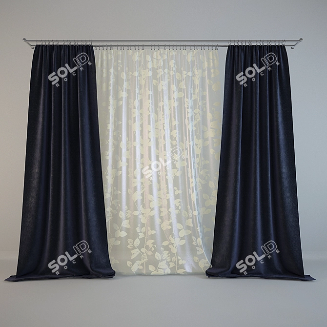 Textured Curtain Set 3D model image 1
