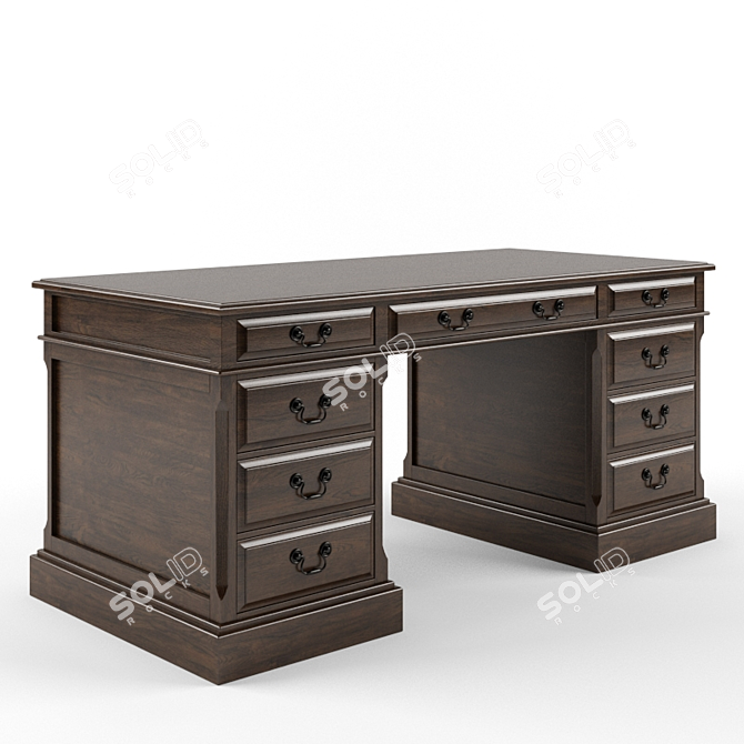 Elegant Oak Wood British Desk 3D model image 1