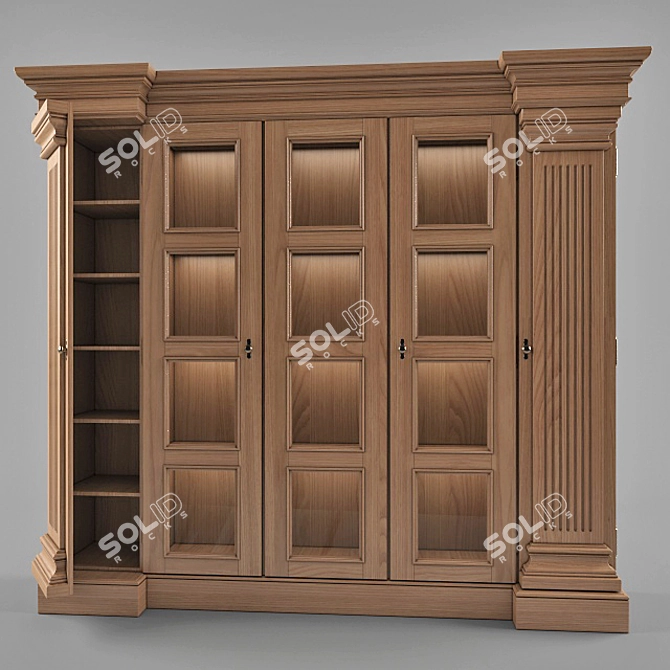 Classic Chestnut Wood Wardrobe - 5 Compartments 3D model image 2