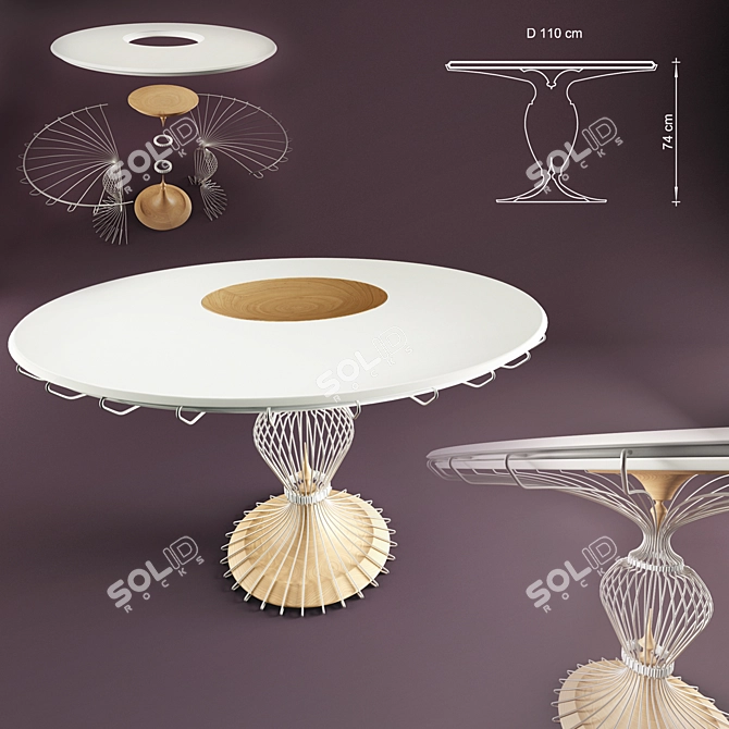 Solid Stone and Oak Dining Table 3D model image 1