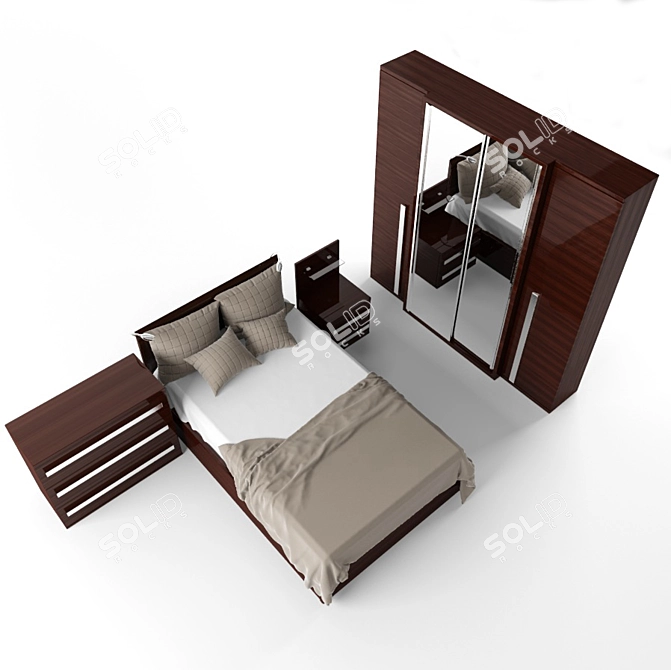 Modern Bedroom Set: Bed, Wardrobe, Nightstand, Dresser 3D model image 2