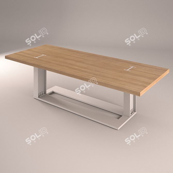 Designer Steel & Solid Wood Desk 3D model image 1