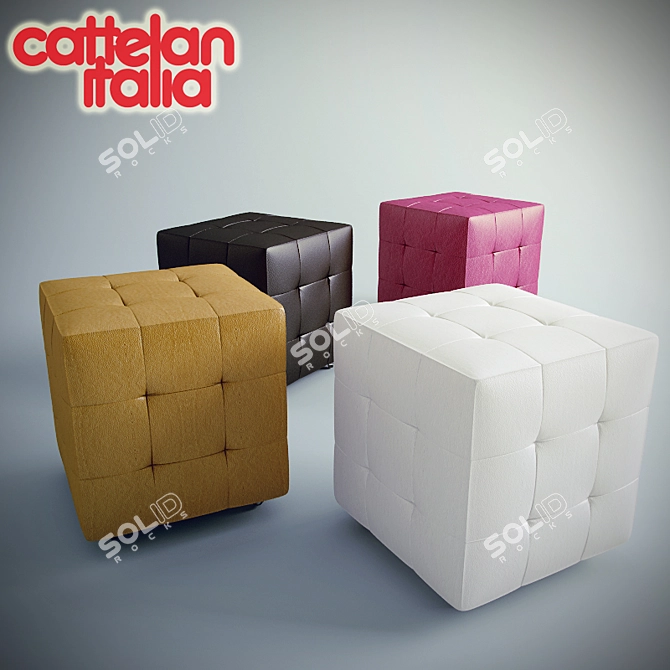 Modern Square Pouf with Wheels 3D model image 1