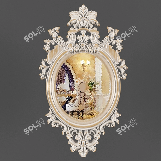 Elegant Baroque Carved Mirror 3D model image 1