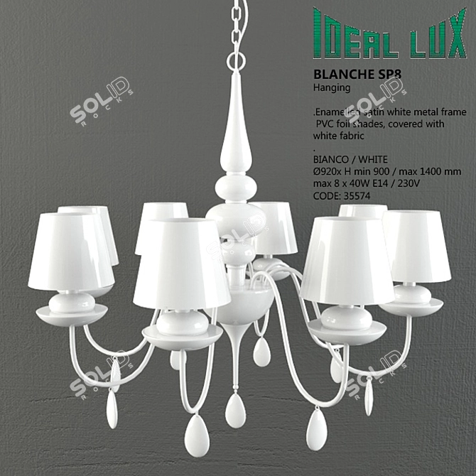 Blanche Ceiling Candelabra: Ideal Lux White Lamp 3D model image 1