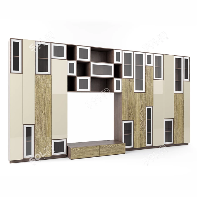 Modern Designer Wall Unit: Sleek LDSP Body, Glossy MDF Doors, Shucko Aluminum Frame 3D model image 1