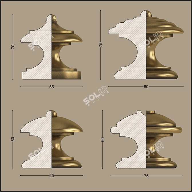 Vintage Furniture Handles Set 3D model image 1