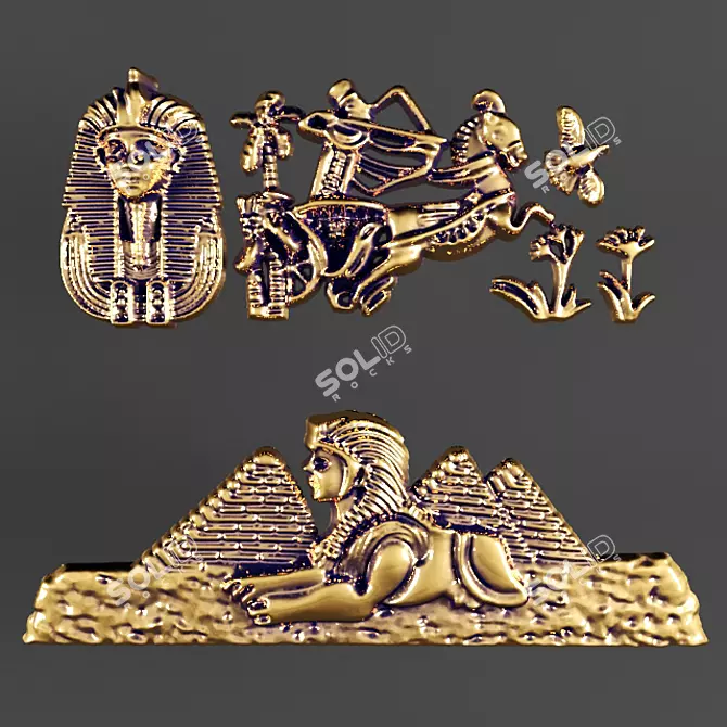 Egyptian Bas-Relief: Gold Pharaoh Decoration 3D model image 1