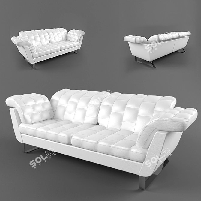 Elegant White Leather Sofa 3D model image 1