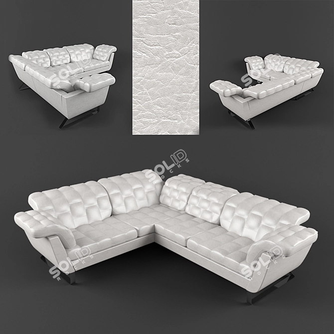 Luxurious White Leather Corner Sofa 3D model image 1