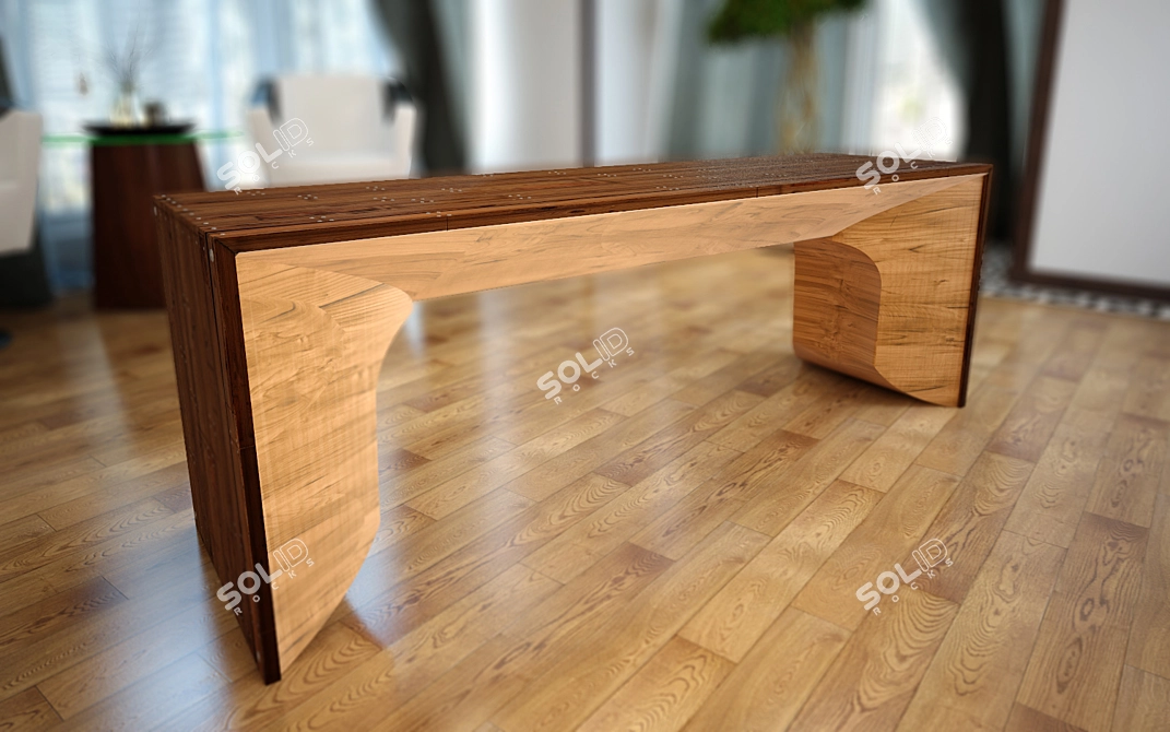 Rustic Wooden Writing Desk 3D model image 3