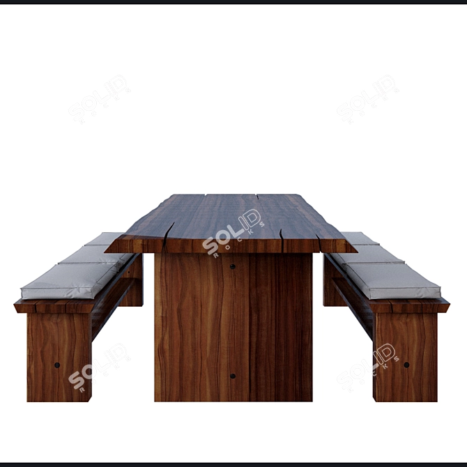 Rustic Wooden Table Set 3D model image 1