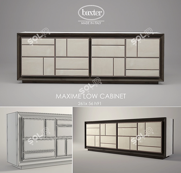 Maxime Low Cabinet: Natural Wood and Leather 3D model image 1