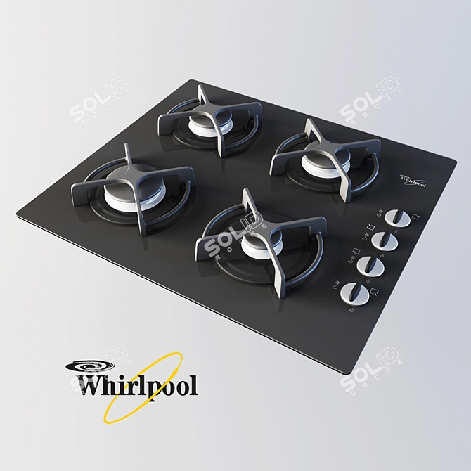 Sleek Whirlpool Gas Cooktop 3D model image 1