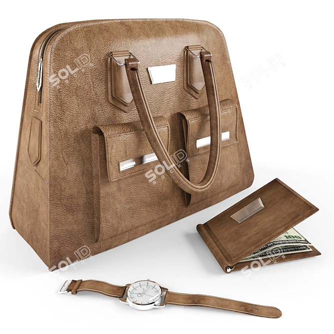 Fashion Essentials Set: Bag, Watch, Wallet 3D model image 1