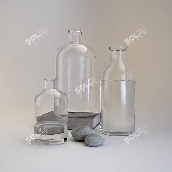 Elegant Glass Decor Bottles 3D model image 1