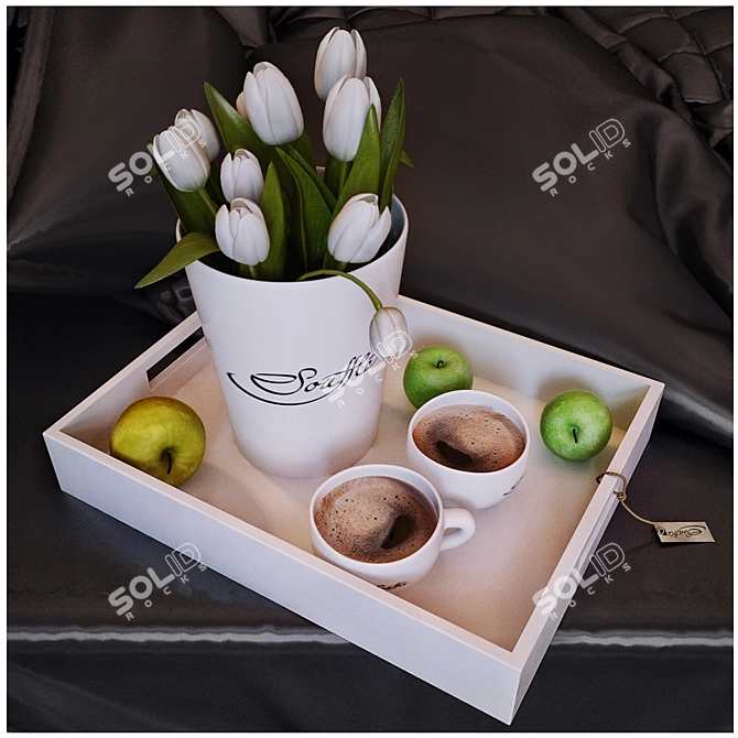 Tulip Tray: Coffee & Floral Bliss 3D model image 1