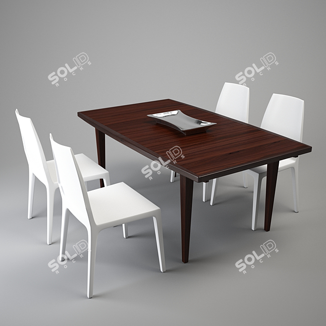 Sleek Dining Set with Chairs 3D model image 1