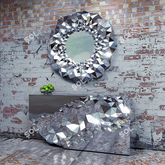 Stellar Console Set: Luxurious Steel Table & Mirror 3D model image 1