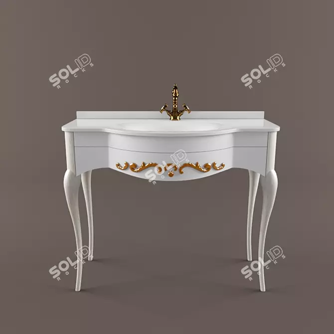 Luxury Ornamented Time: Customizable Wooden White Gloss Cabinet 3D model image 1