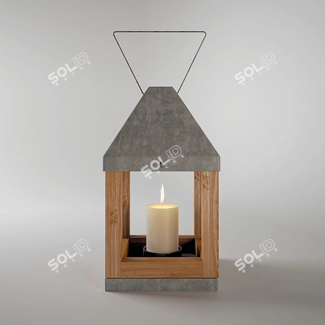 Rustic Wood and Metal Lantern 3D model image 1