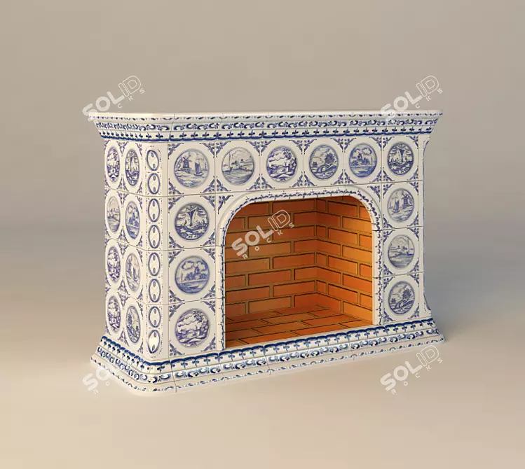 Elegant Tiled Fireplace for Electric Hearth 3D model image 1