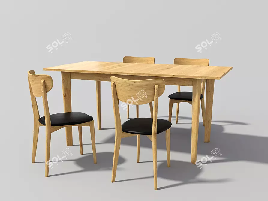 Title: Hygena Merrick Oak Table and 4 Chairs 3D model image 1