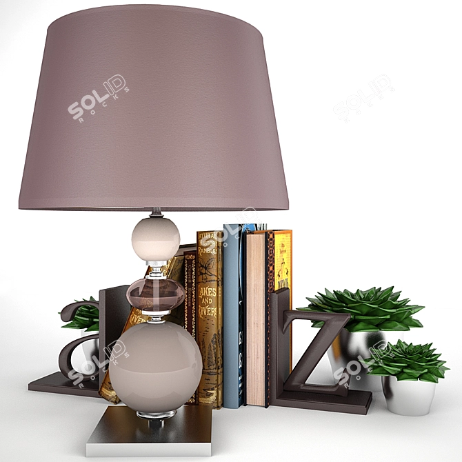 Lamp-Succulent Book Composition 3D model image 1