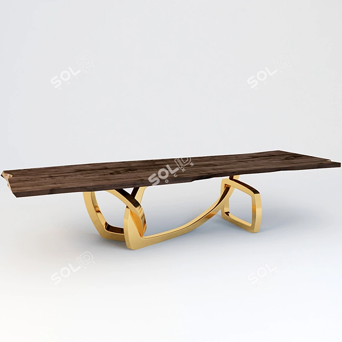 Modern Bronze Wood Dining Table 3D model image 2