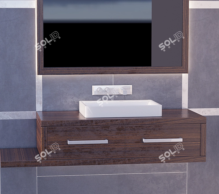 Sleek Wash Basin with Chic Chrome Spout & Ceramic Wall 3D model image 1
