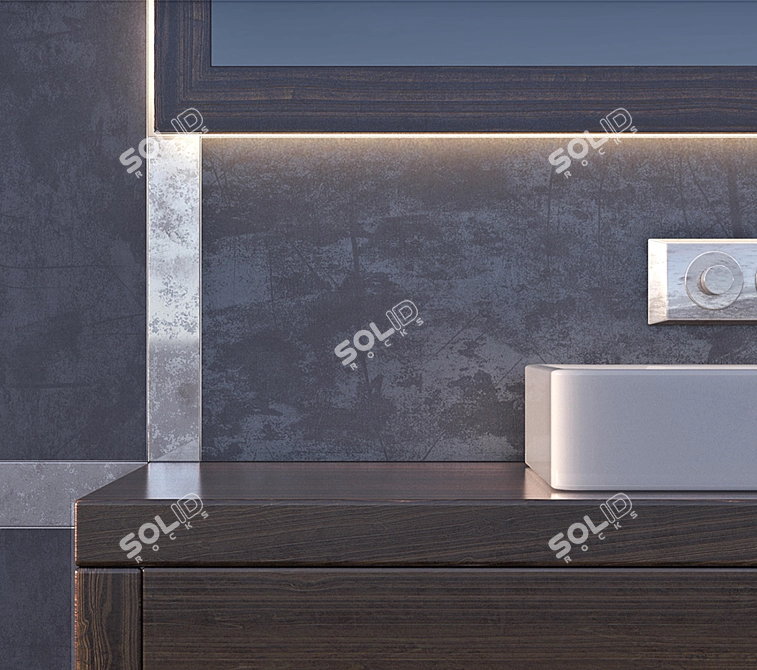 Sleek Wash Basin with Chic Chrome Spout & Ceramic Wall 3D model image 3