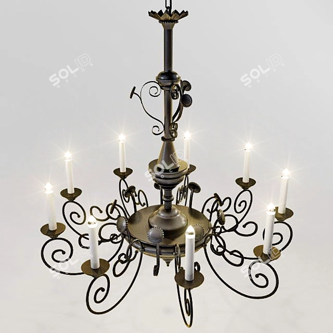 Elegance in Iron: Handcrafted Chandelier 3D model image 1