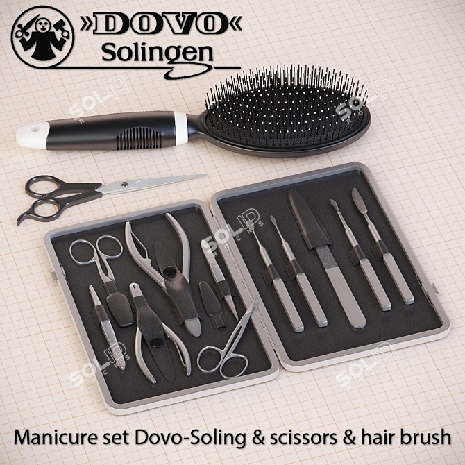 Dovo-Solingen Manicure Set: Scissors and Hairbrush 3D model image 1