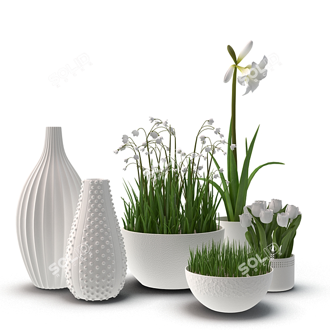 Title: Elegant Floral Vase Set 3D model image 1