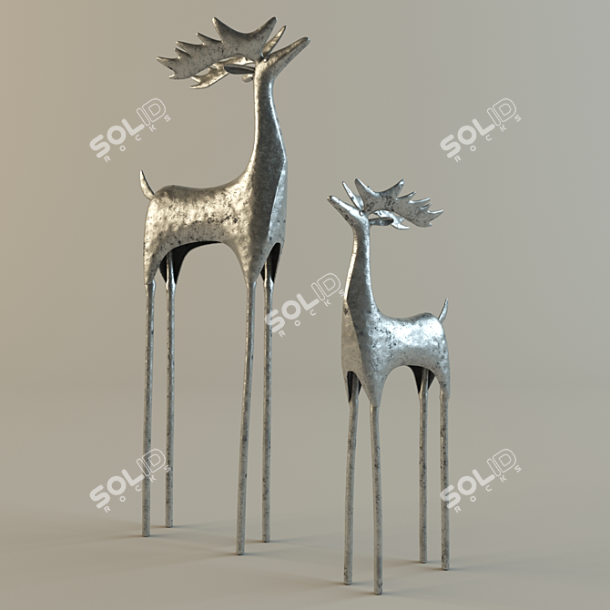 Elegant Hand-Hammered Silver Reindeer 3D model image 1